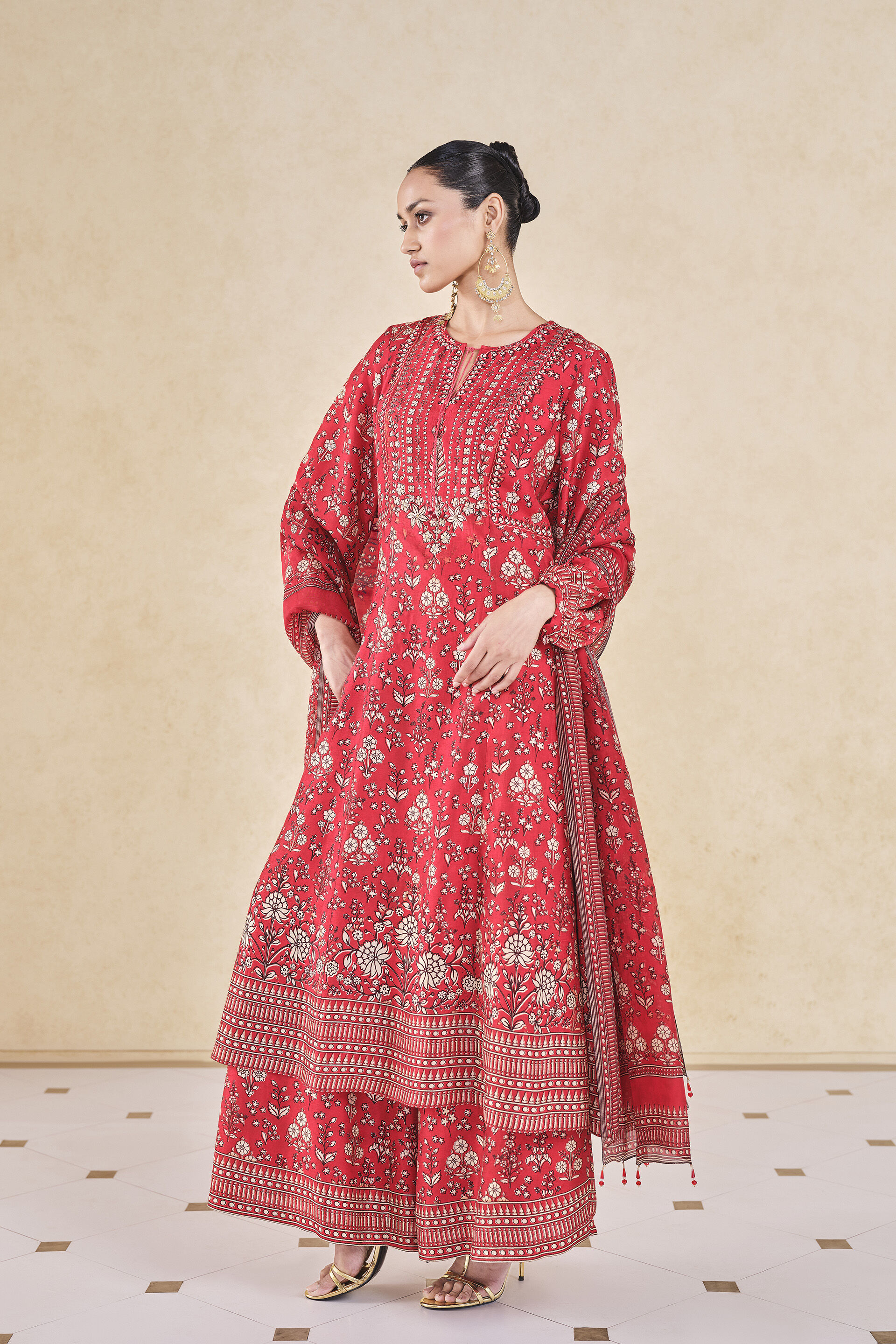 Niral Printed Silk Anarkali Set - Red, Red, image 2
